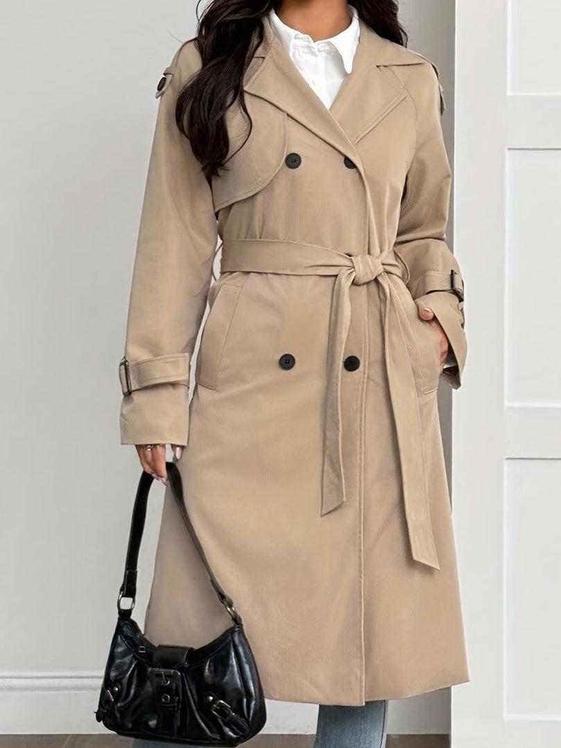 Damen Trenchcoat mit Plüschfutter, Beige, Zweireiher, Langarm