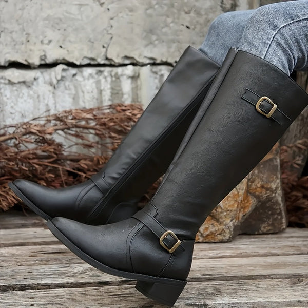 Kniehohe Stiefel für Damen mit Schnallendetail und Reißverschluss