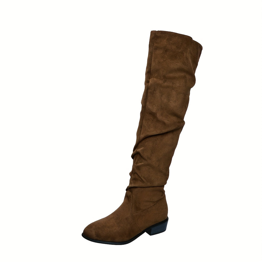 Damen Overknee Stiefel aus weichem Material mit Blockabsatz