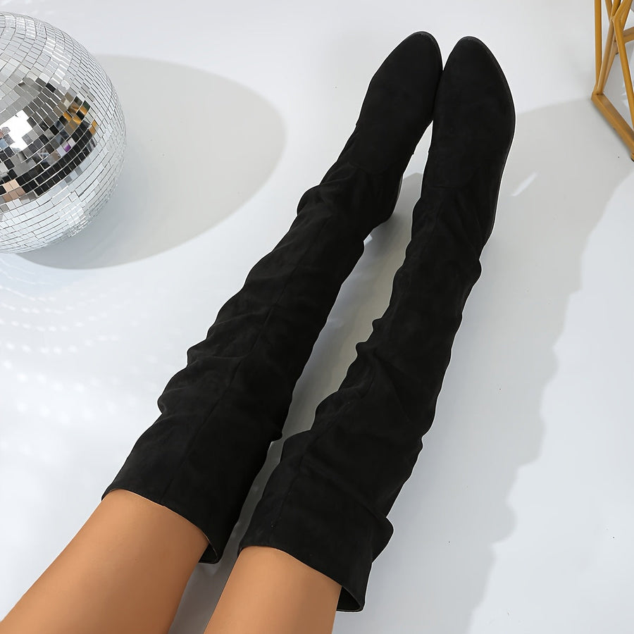 Damen Overknee Stiefel aus weichem Material mit Blockabsatz