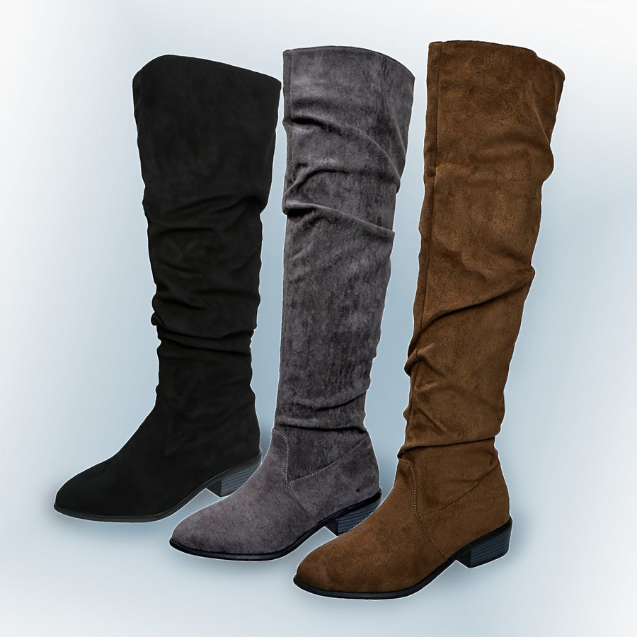 Damen Overknee Stiefel aus weichem Material mit Blockabsatz