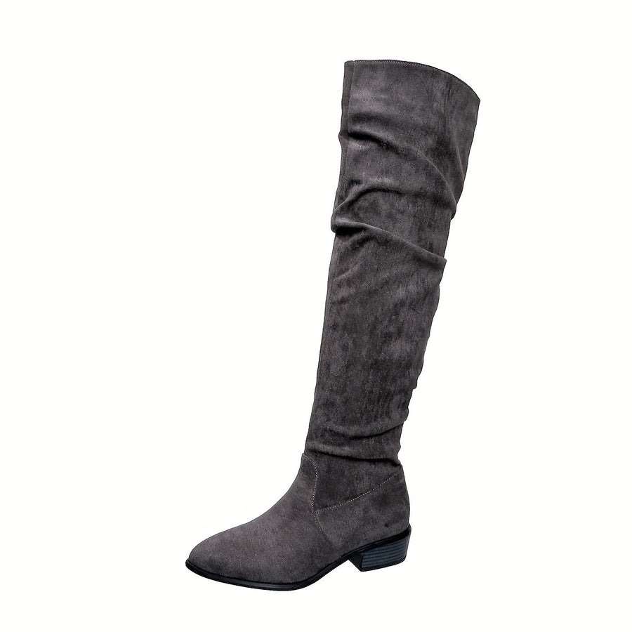 Damen Overknee Stiefel aus weichem Material mit Blockabsatz
