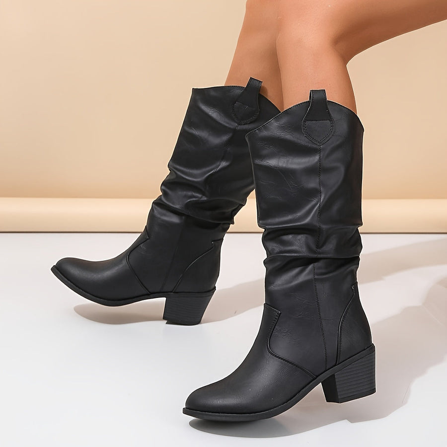 Damen Western Stiefel mit Blockabsatz und gerafftem Schaft