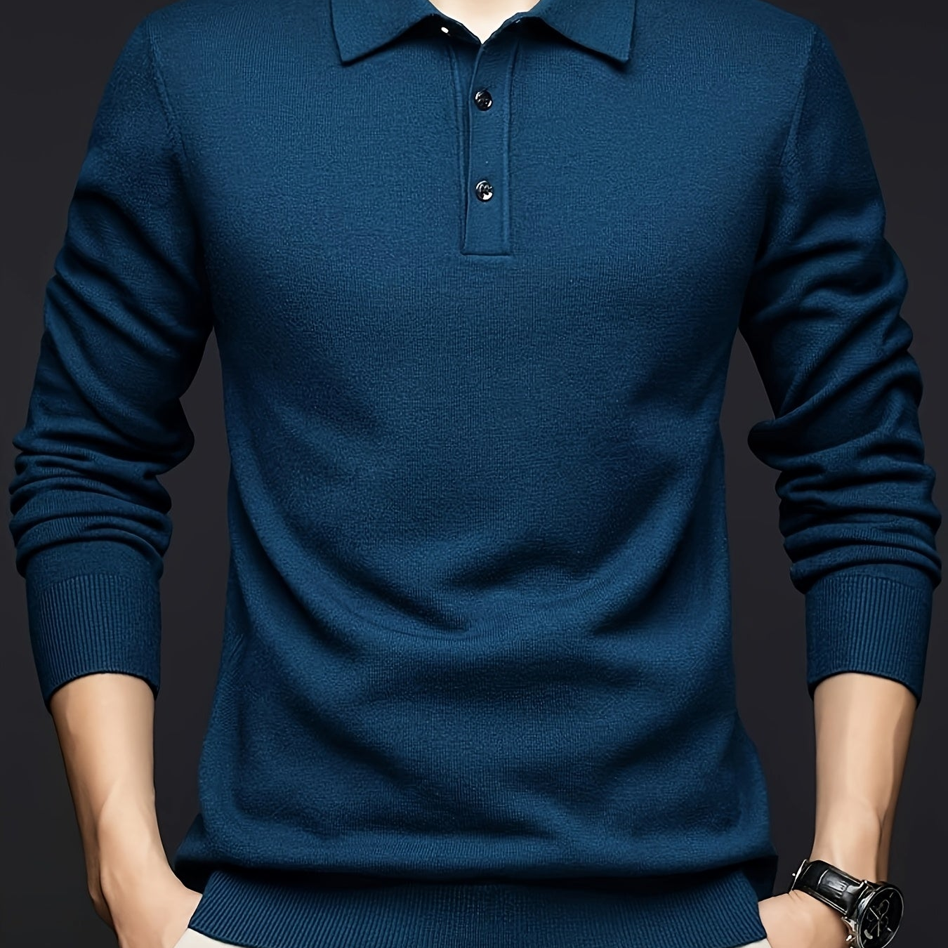 Herren Langarm Polohemd Strickpullover mit Knopfleiste