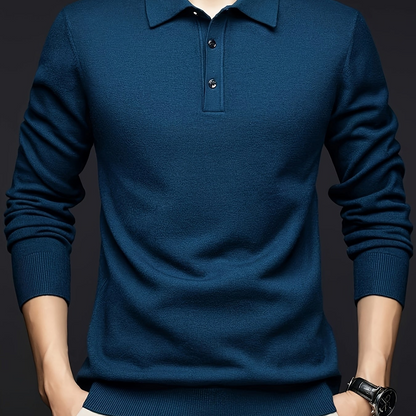 Herren Langarm Polohemd Strickpullover mit Knopfleiste