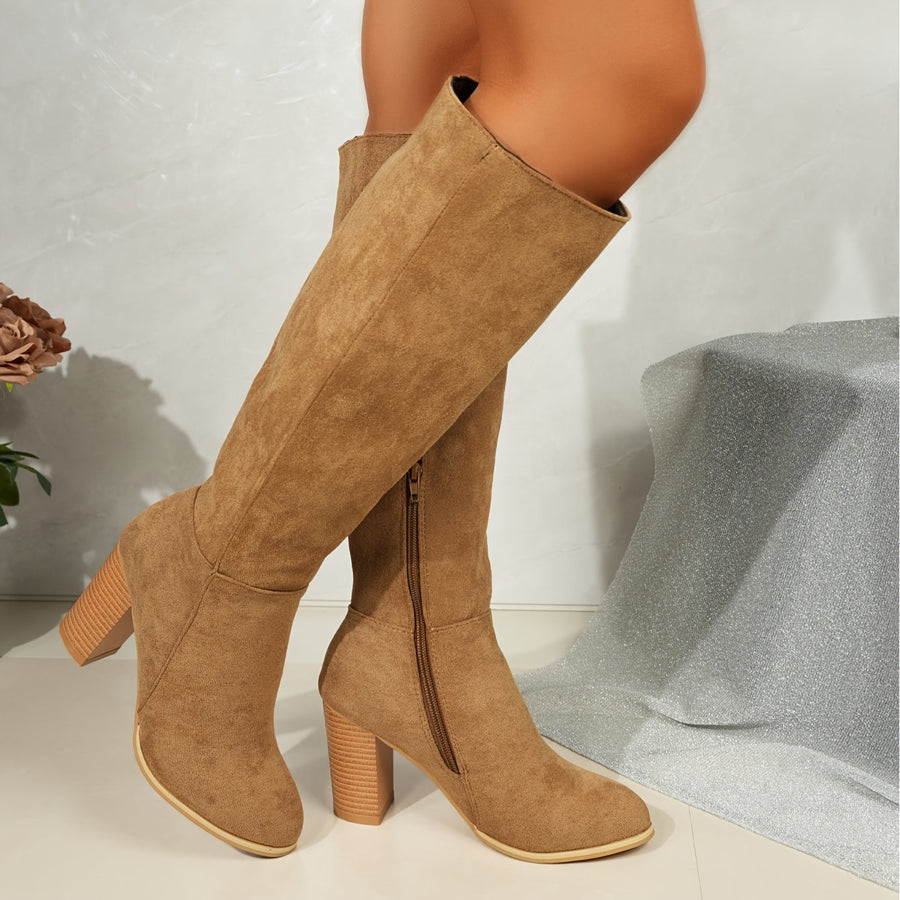 Kniehoge dameslaarzen met blokhak en rits