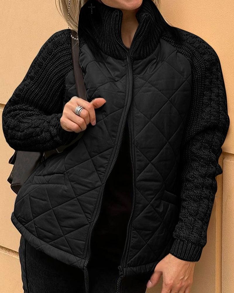 Damen Steppweste mit Strickärmeln und Stehkragen