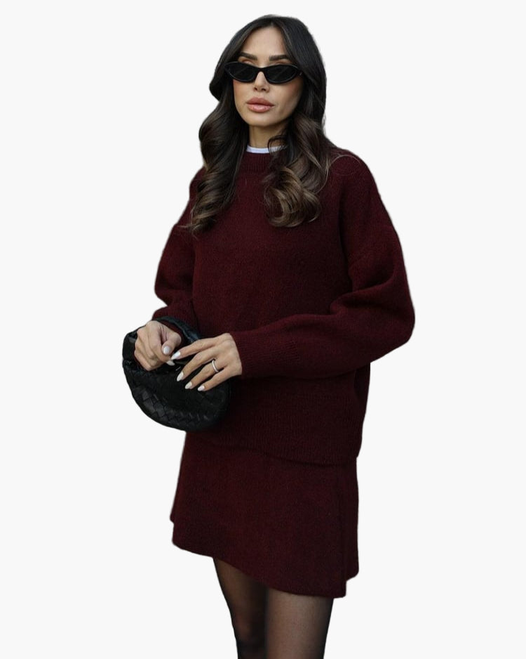 Damen Strickset – Modisches Herbst-Winter Outfit mit Pullover und Rock, Elegant & Bequem