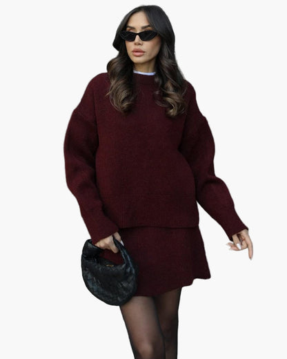 Damen Strickset – Modisches Herbst-Winter Outfit mit Pullover und Rock, Elegant & Bequem