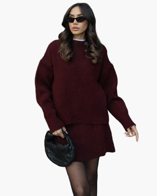 Damen Strickset – Modisches Herbst-Winter Outfit mit Pullover und Rock, Elegant & Bequem