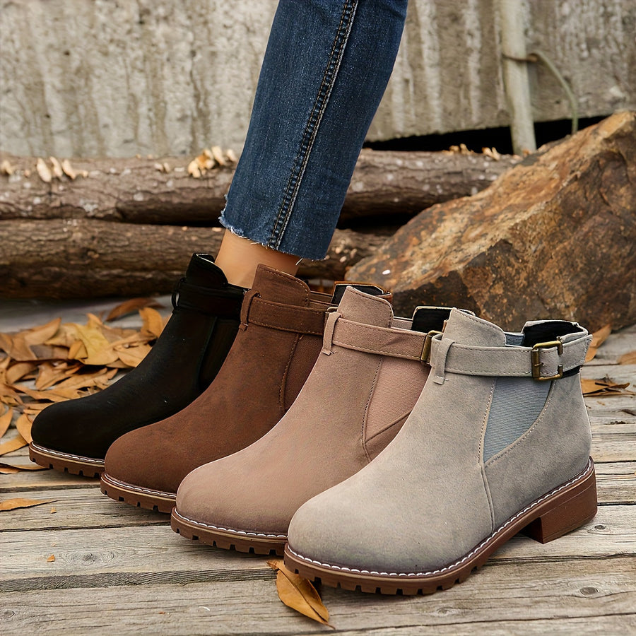 Damen Chelsea Stiefelette mit Schnalle & robustem Absatz
