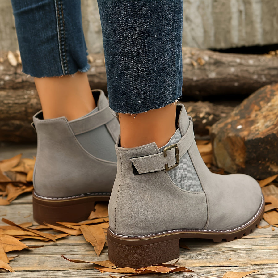 Damen Chelsea Stiefelette mit Schnalle & robustem Absatz