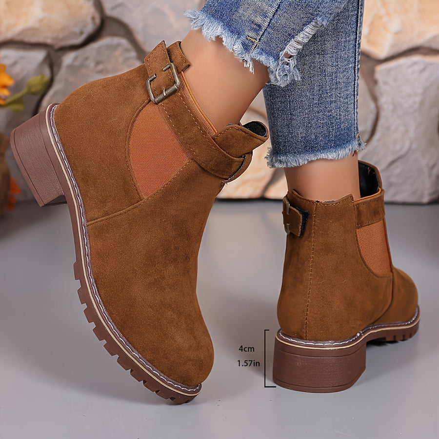 Damen Chelsea Stiefelette mit Schnalle & robustem Absatz