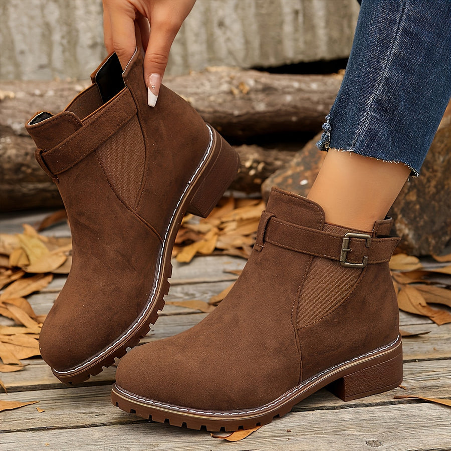 Damen Chelsea Stiefelette mit Schnalle & robustem Absatz