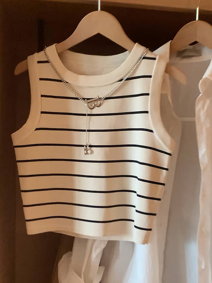 Damen Gestreiftes Ärmelloses Top im Preppy-Stil – Modisches Casual Basic