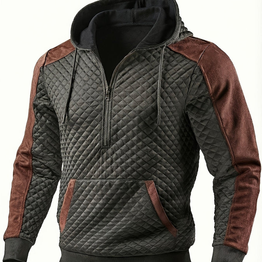 Herren Hoodie mit Reißverschluss, gesteppt und kontrastierenden Ärmeln
