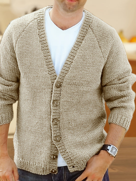Herren Strickjacke V-Ausschnitt Knopfleiste Feinstrick Khaki