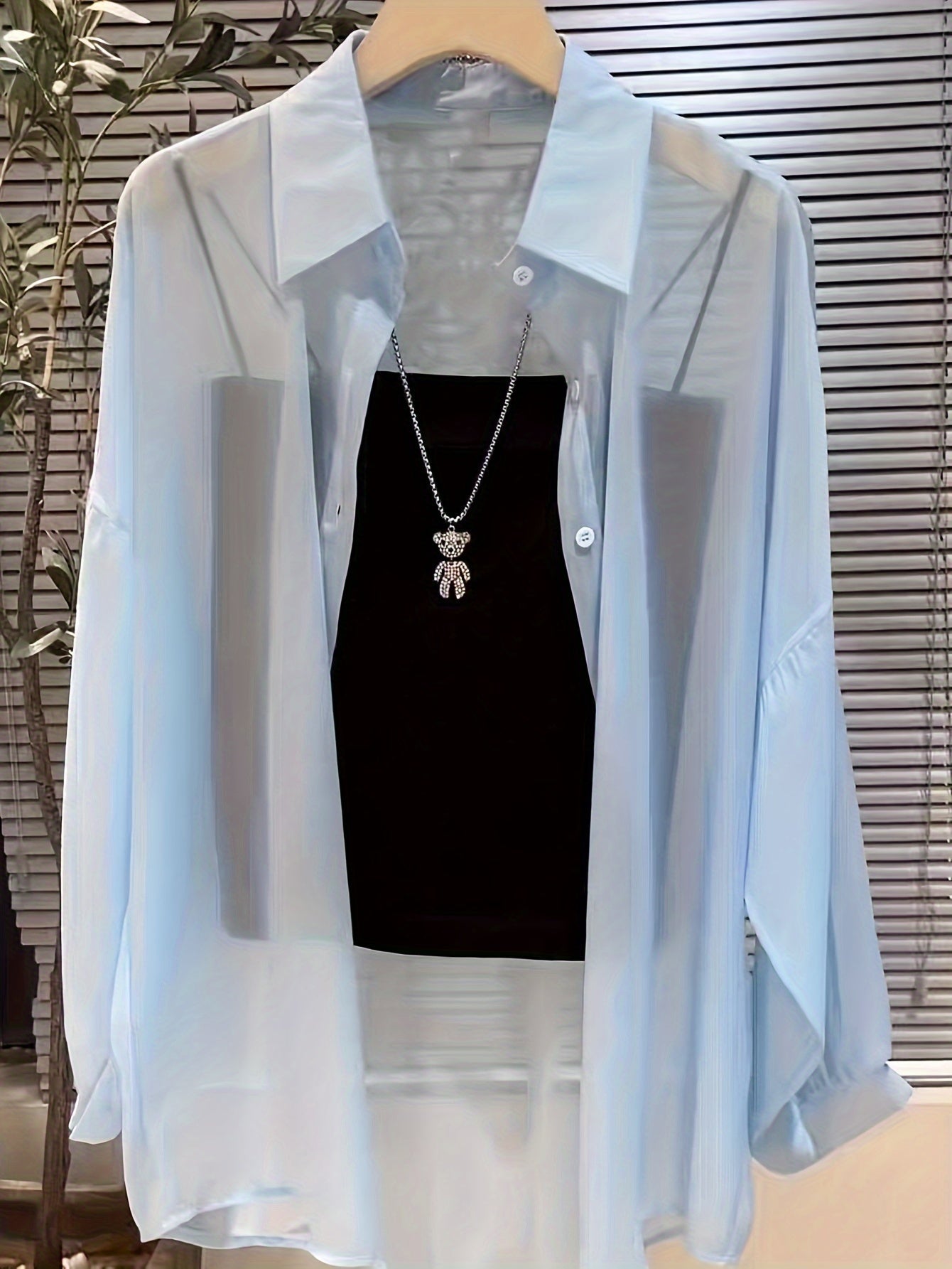 Damen Elegantes Zweiteiler-Set mit Transparenter Bluse und Bandeau Top – Modisches Layering für Alltag und Ausgehen