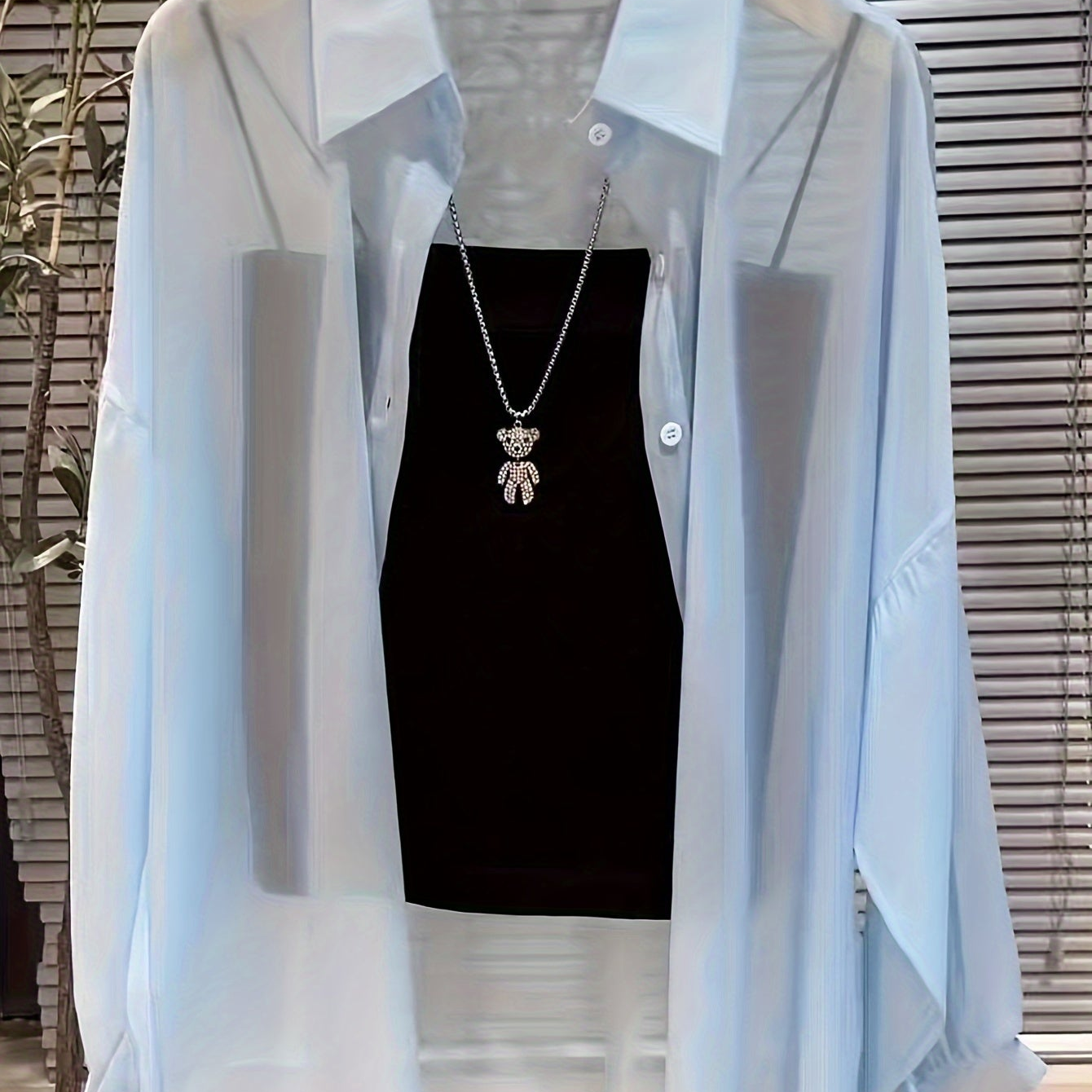 Damen Elegantes Zweiteiler-Set mit Transparenter Bluse und Bandeau Top – Modisches Layering für Alltag und Ausgehen
