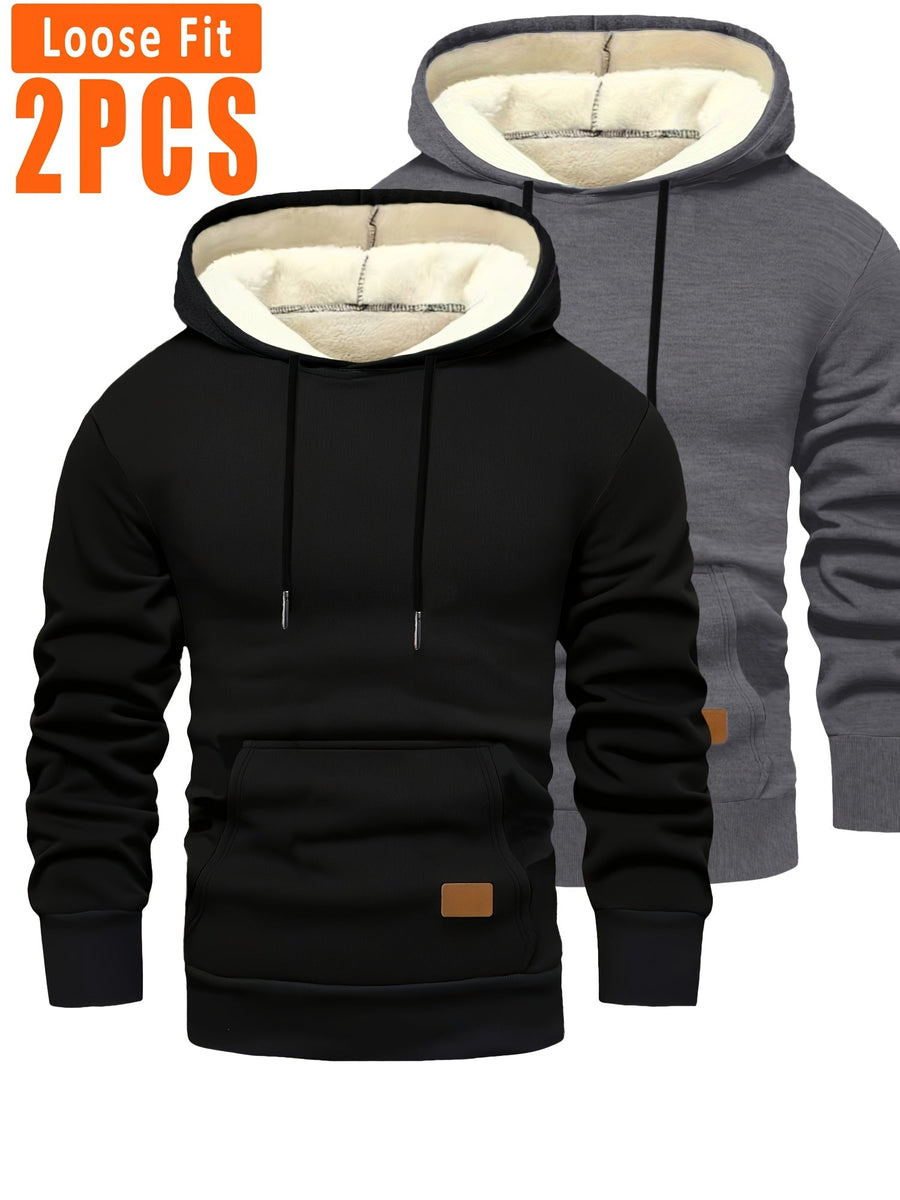 Herren Hoodie 2er Set gefüttert mit Kapuze Kängurutasche Schwarz Grau