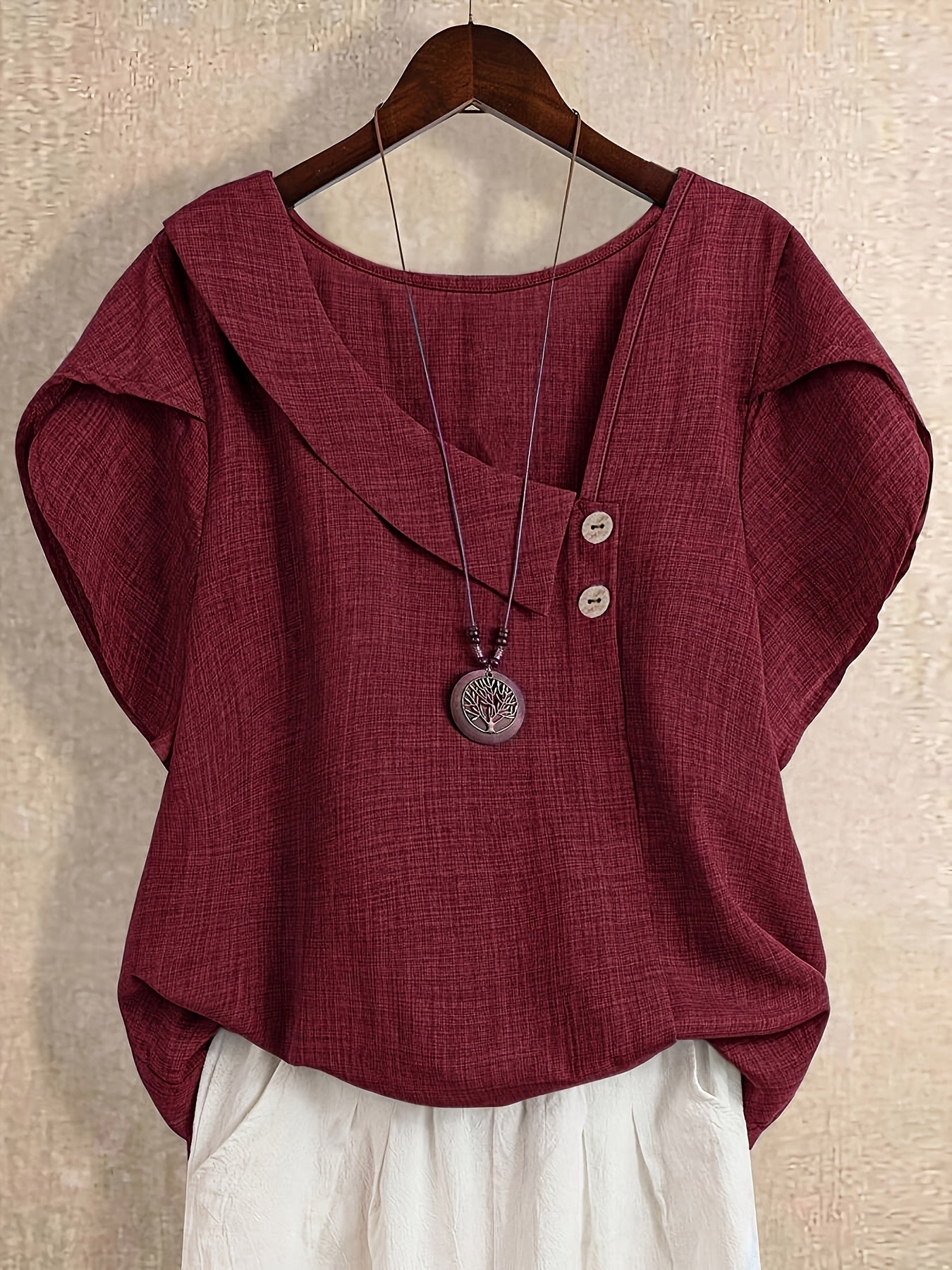 Damen Asymmetrische Tunika Bluse mit Knopfdetail und weitem Schnitt – Stilvolles Freizeit- und Büro-Outfit