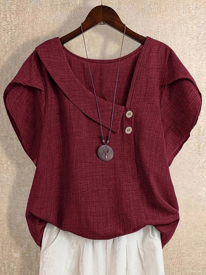 Damen Asymmetrische Tunika Bluse mit Knopfdetail und weitem Schnitt – Stilvolles Freizeit- und Büro-Outfit