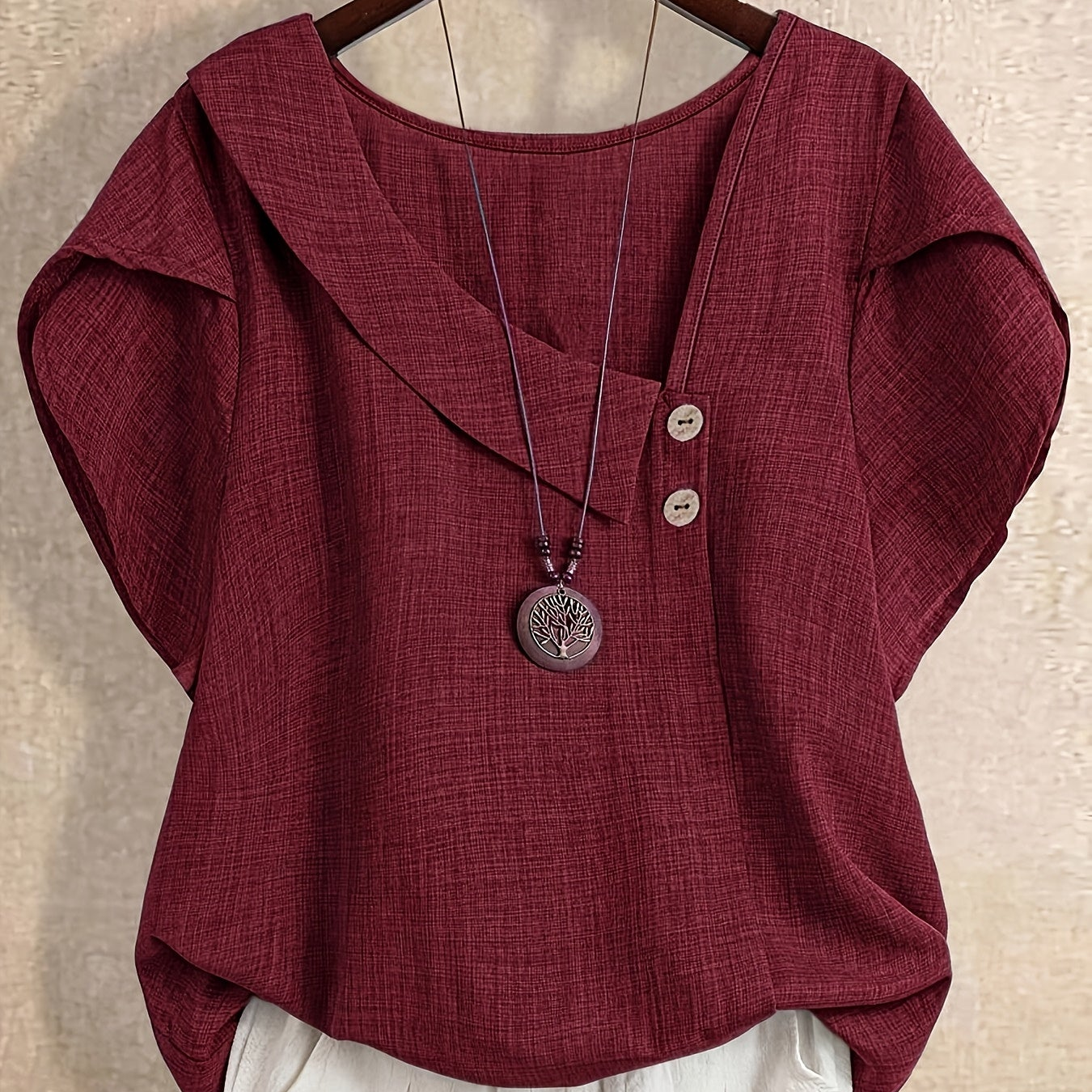 Damen Asymmetrische Tunika Bluse mit Knopfdetail und weitem Schnitt – Stilvolles Freizeit- und Büro-Outfit