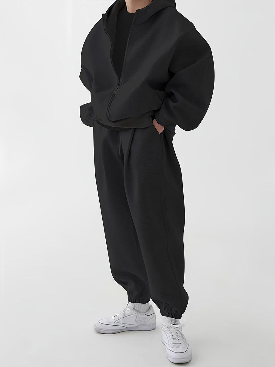Unisex Trainingsanzug mit Kapuzenjacke und Jogginghose in Graumeliert