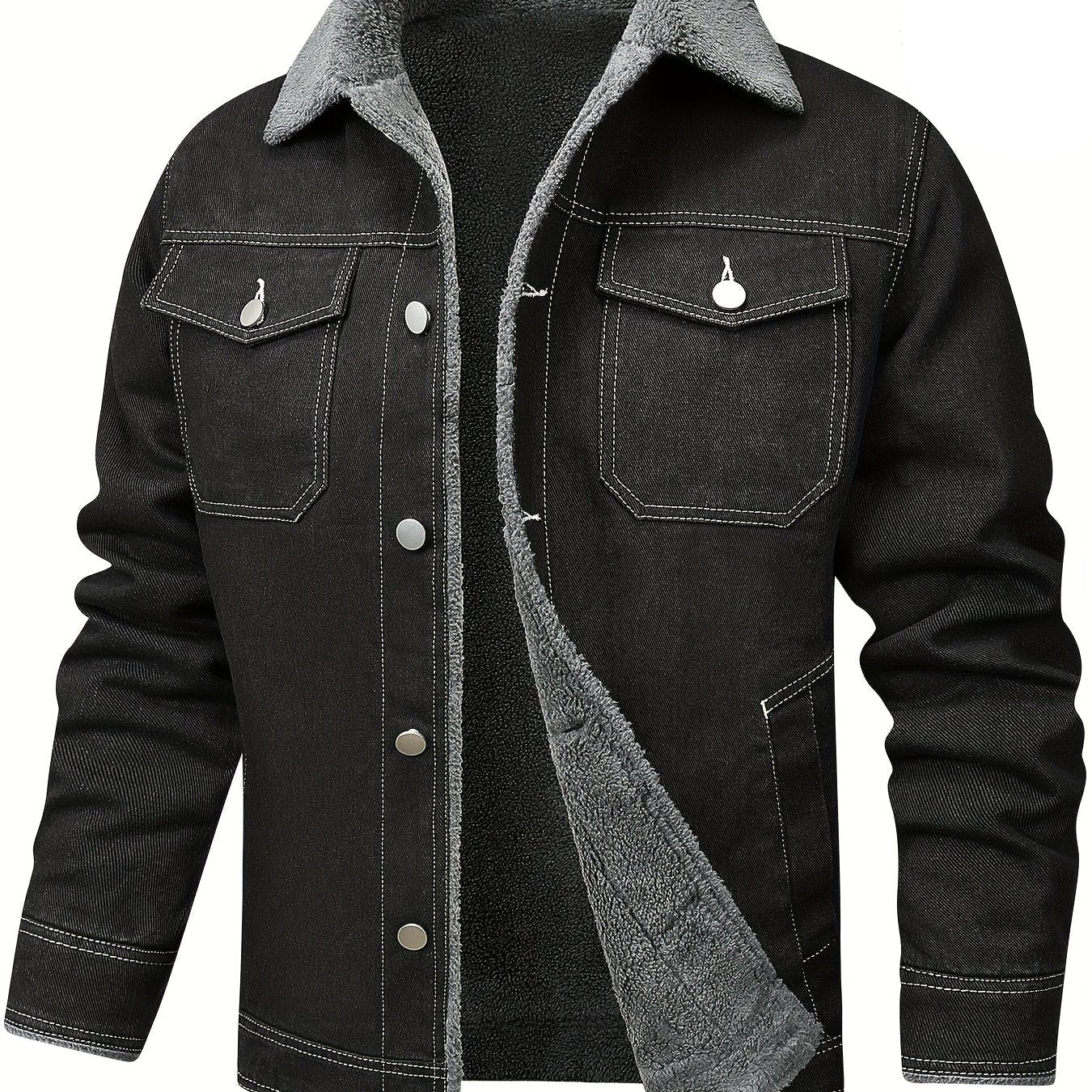 Herren Winterjacke Jeansoptik Warm Gefüttert Schwarze/Graue/Blaue Jacke mit Teddyfutter