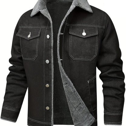 Herren Winterjacke Jeansoptik Warm Gefüttert Schwarze/Graue/Blaue Jacke mit Teddyfutter