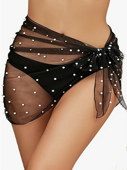 Damen Strand Pareo mit Perlenbesatz – Eleganter Wickelrock für Schwimmbad & Urlaub