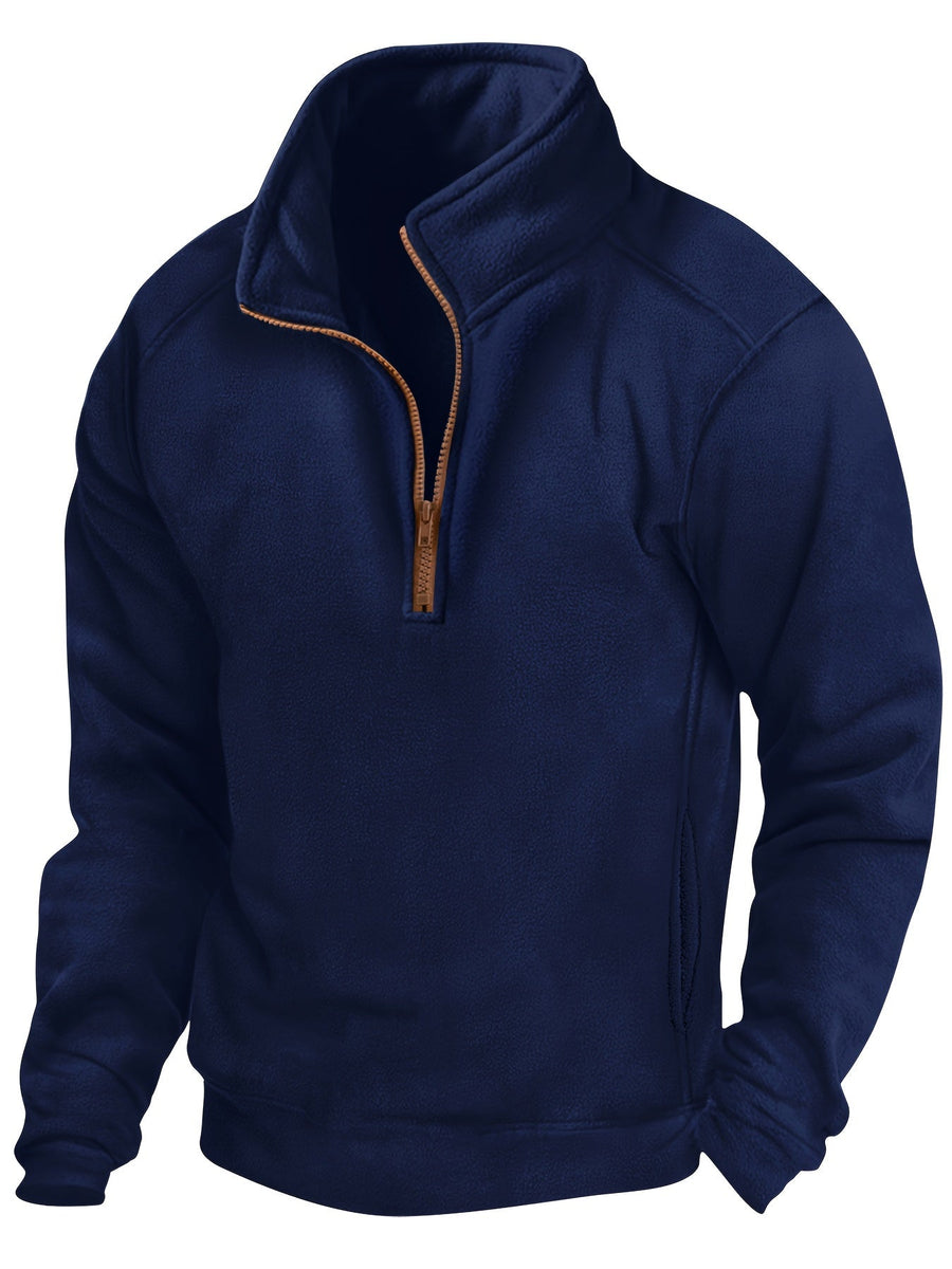 Fleece Pullover mit Stehkragen und kurzem Reißverschluss