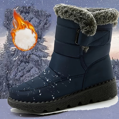 Damen Winterstiefelette mit flauschigem Futter und Klettverschluss, rutschfeste Sohle