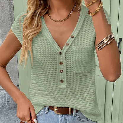 Damen Henley Shirt mit Knopfleiste und Struktur – Lässiges Kurzarm-Oberteil für Alltag und Freizeit