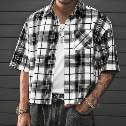 Herren Kurzarm Hemd Kariert Relaxed Fit Streetstyle