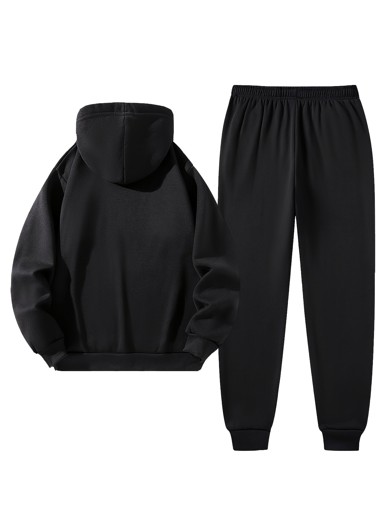 Herren Freizeit Anzug Set mit Steppweste, Kapuzenpullover und Jogginghose in Schwarz