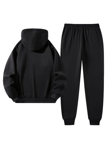 Herren Freizeit Anzug Set mit Steppweste, Kapuzenpullover und Jogginghose in Schwarz