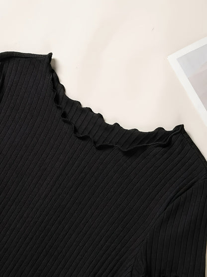 Damen Basic T-Shirt mit kurzen Ärmeln und Rippstruktur – Modisches Alltags-Oberteil mit Wellenkante