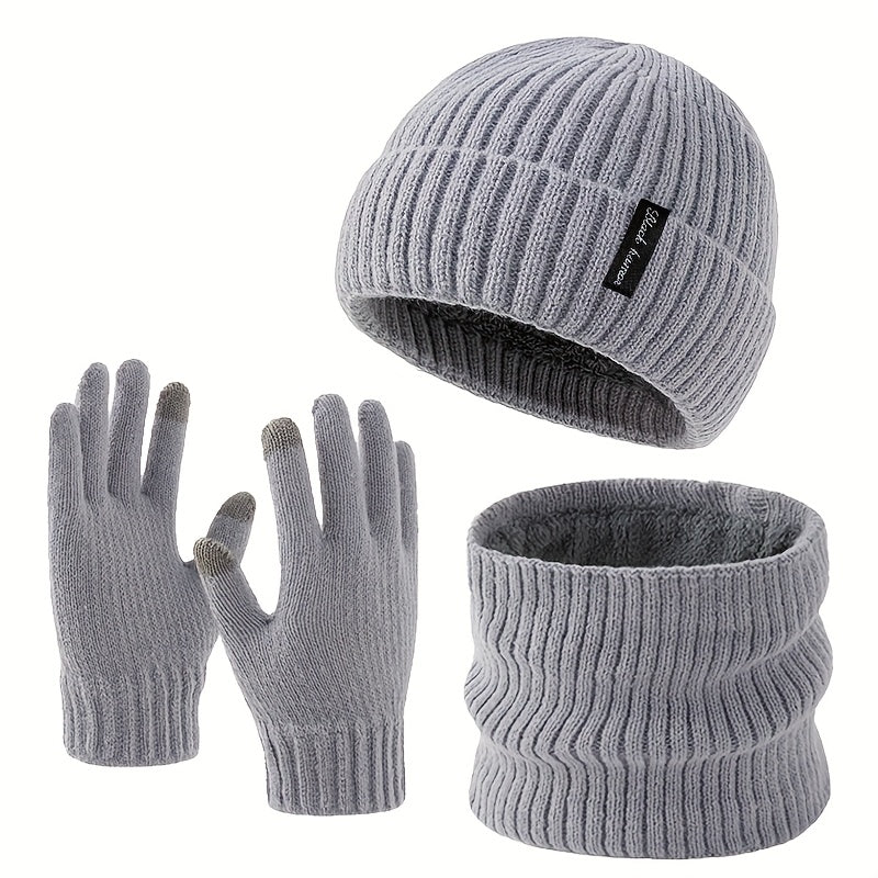 Unisex Winter Set Strickmütze Schal & Handschuhe, gefüttert