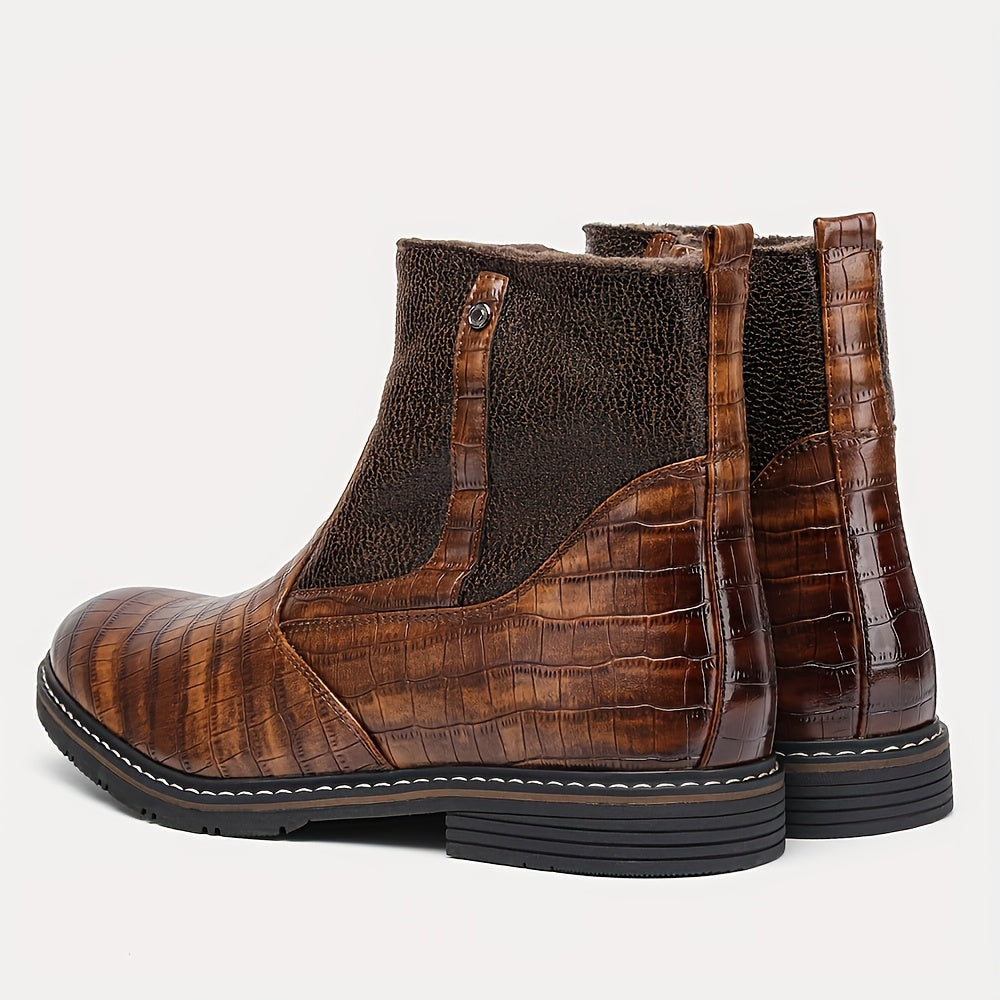 Herren Stiefeletten Dunkelbraun mit Kroko-Prägung und Futter