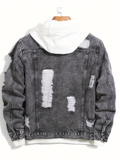 Herren Jeansjacke mit Zerstörungen Schwarz Grau