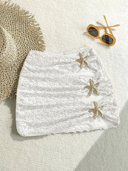 Damen Mini Beachrock mit Seestern-Details und strukturierter Optik – Perfekt für den Strandurlaub