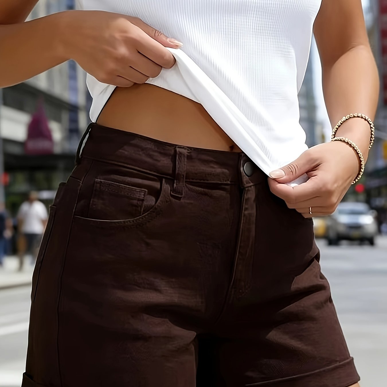 Damen High-Waist Jeansshorts mit Umschlag – Klassischer, vielseitiger Freizeitstil