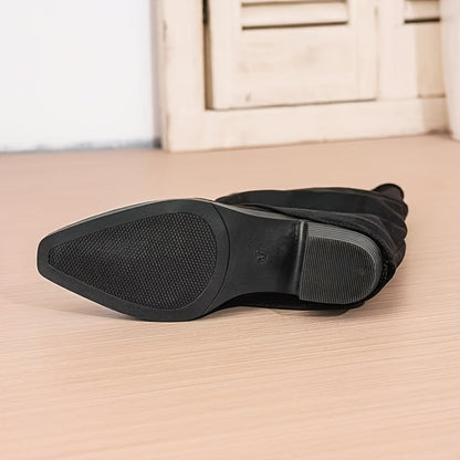Damen Kniehohe Stiefel Braun mit Schnalle und Blockabsatz