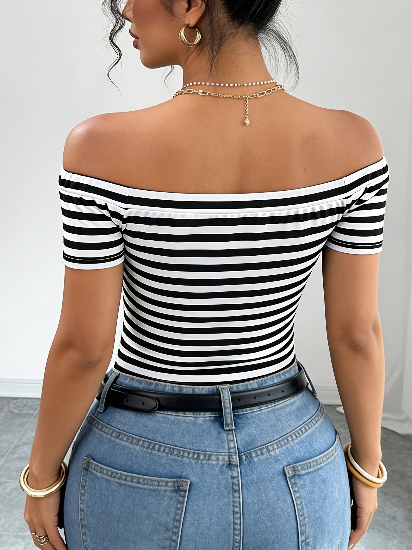 Damen Off-Shoulder Streifen-Shirt – Elegantes Bardot-Oberteil für Freizeit und Ausgehen