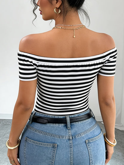Damen Off-Shoulder Streifen-Shirt – Elegantes Bardot-Oberteil für Freizeit und Ausgehen
