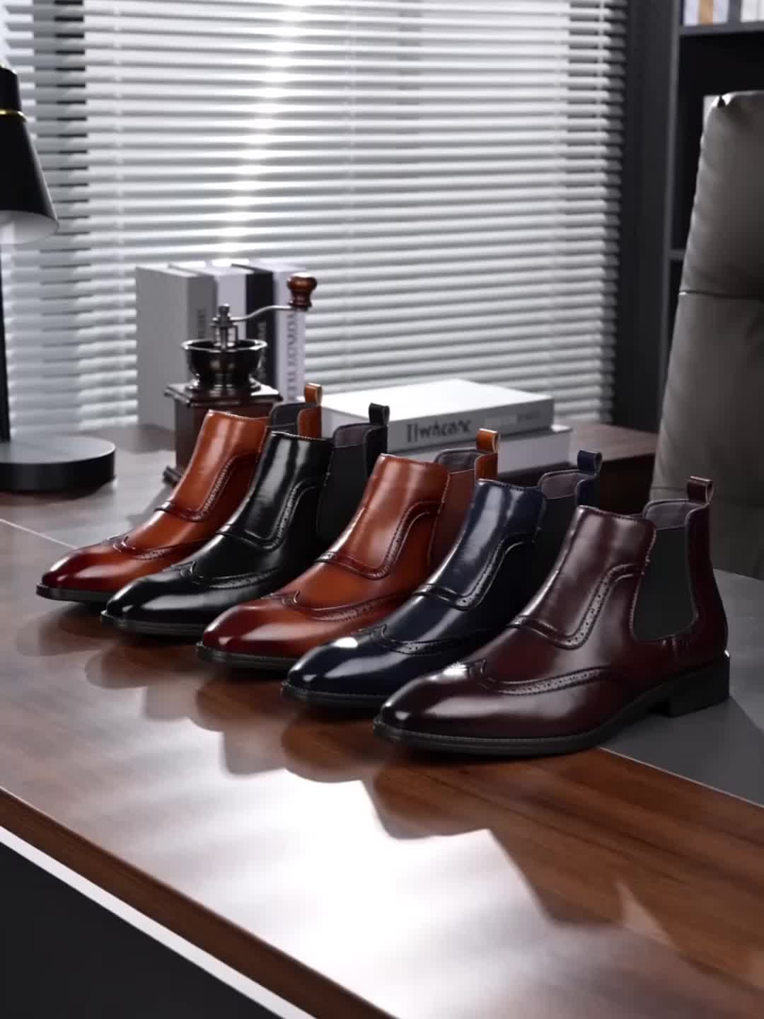 Herren Chelsea Boot Brogue Glatt Optik Elastikeinsatz Elegant Business