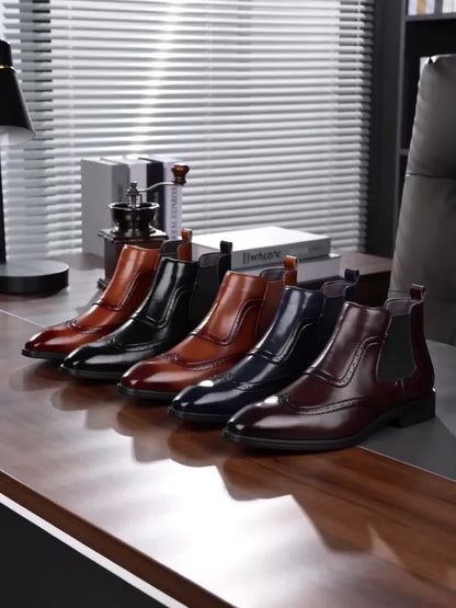 Herren Chelsea Boot Brogue Glatt Optik Elastikeinsatz Elegant Business