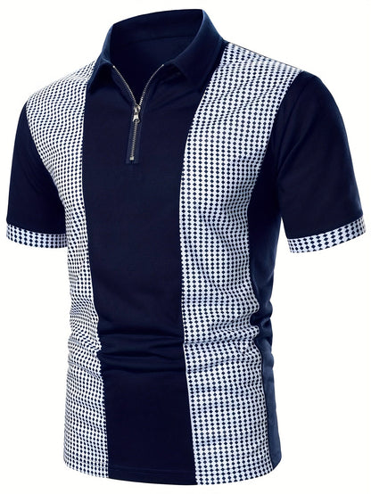 Herren Poloshirt mit modernem Reißverschluss und Kontrastmuster – Stilvolles Freizeit- und Business-Oberteil