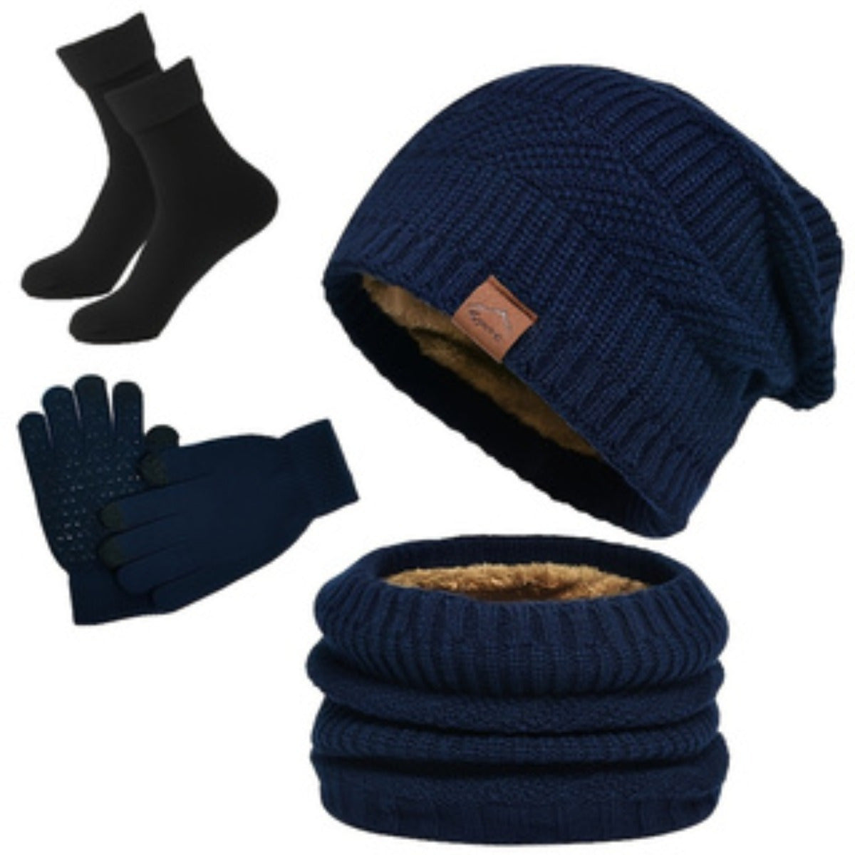 Winter Set 4-teilig Mütze Schal Handschuhe Socken gefüttert Strick warm